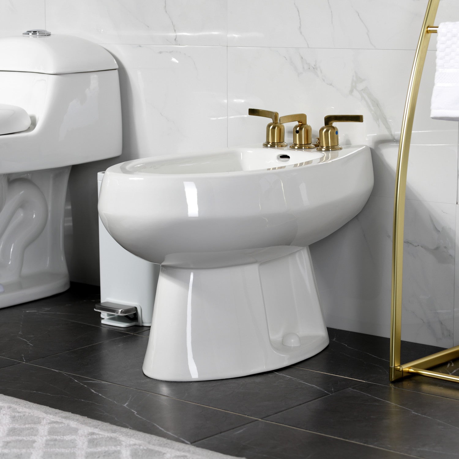 Kingston Tulare KB6327EFL - Centurion Three-Handle Deck Mount Vertical Spray Bidet Faucet with Brass Pop-Up, Brushed Brass — thumbnail 2